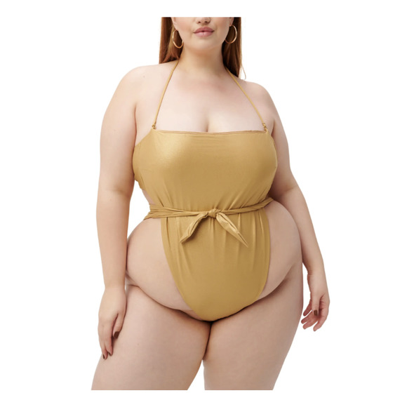 BRAND NEW Good American Tie Front One-Piece Swimsuit Golden Yellow Size 16W - Picture 1 of 6